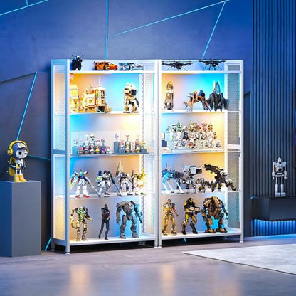 AODK Display Case with LED Lights, Display Cabinet with Glass Storage Shelves, 4-Tier Curio Cabinet for Collectibles with Open Shelf, White Book Shelf - color: White