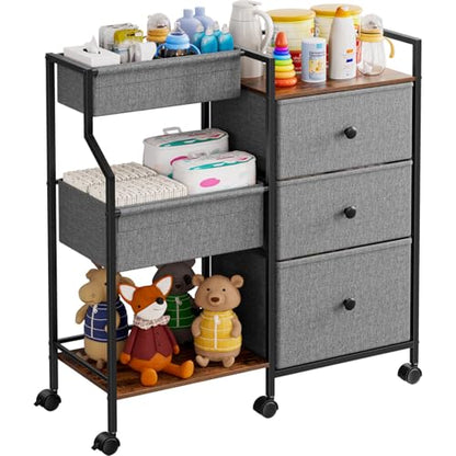 Modanais Baby Diaper Caddy Organizer Cart - 3 Tier Rolling Cart with Dividers and Drawers, Easy To Assemble, Mobile Utility Cart with Wheels for Nursery, Bedroom, Changing Table & Crib - color: Grey
