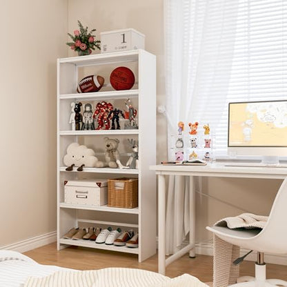 5 Tiers Metal White Bookshelf - 69.3" Tall Bookcase, Display Storage Shelves with Bookend, Heavy Duty Steel Bookshelves for Living Room, Bedroom, Study (White) - color: White-5 Tier