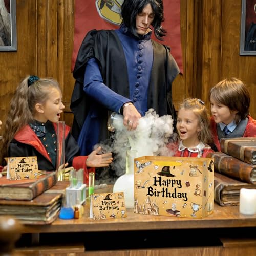 Hooqict Magical Wizard Gift Bag Happy Birthday Gift Wrapping Bag with Handles, Tissue Paper and Greeting Cards for Kids Girls Boys Wizard Birthday Party Supplies Halloween Party Favors - color: Magical Wizard