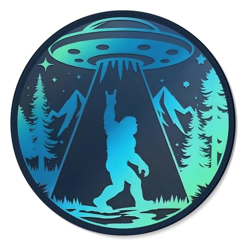 Funny Bigfoot Moon Green Forest Blue UFO Gaming Round Mouse Pad, Cool Aesthetic Spaceship Mousepad for Computer Laptop Keyboard School Home Desktop Gamer Home Accessories Decor, 7.9x7.9 Inch - color: 04 Color