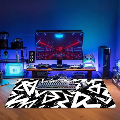 Geometric XXL Extended Gaming Mouse Pad 35.4 x 15.7 Inch – Large Desk Mat with Non-Slip Rubber Base, Smooth Cloth Surface, Stitched Edges, Black and White Abstract Design - color: #10, size: 35.4 x 15.7 Inch