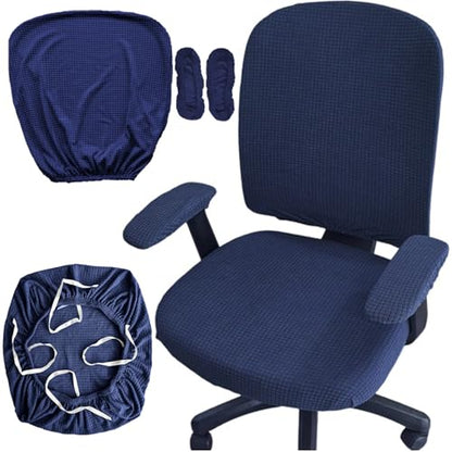 HAPPYDOG 4 Pcs Office Chair Covers Set Stretchable Protective Rotating Computer Chair Seat Covers with Armrest Covers (Dark Blue) - color: Dark Blue