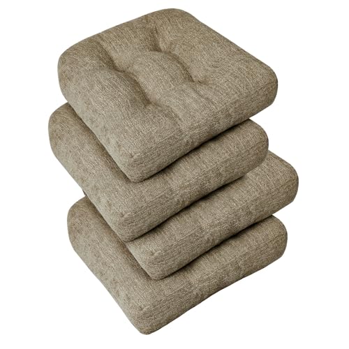 downluxe Chair Cushions for Dining Chairs 4 Pack, Tufted Indoor Chair Pads with Non-Slip Bottom, U-Shaped Kitchen Chair Cushions, 17"x17"x4", Khaki - color: Khaki, size: 17"x17"x4"(4 Pack)
