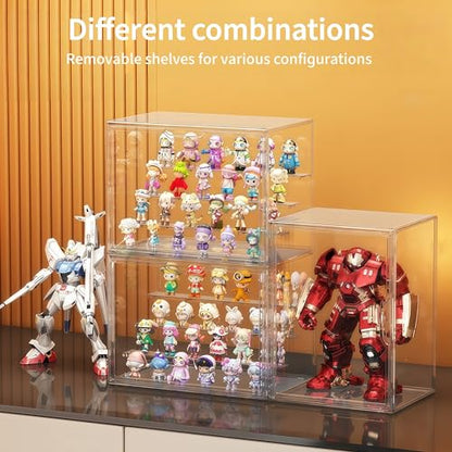 Acrylic Collectible Display Box Transparent Figure Display Box, with Magnetic Door, Stackable Design Dustproof Mini Figure Display Stand Display Organizer Countertop with Adjustable Shelves - size: Fourth floor