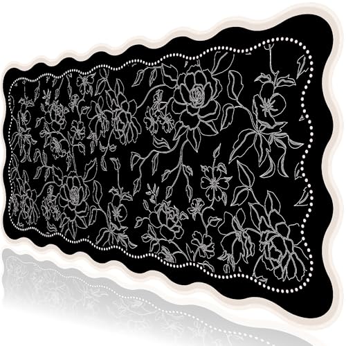 L-SPOUTTO Vintage Floral Mouse Pad,Aesthetic Scalloped Desk Mat XXL Large Gaming Mousepad,35.4x15.7in Non-Slip Keyboard Pad Waterproof Desktop Mat for Laptop Computer Work Game Home Office-Black - color: Vintage Floral Black