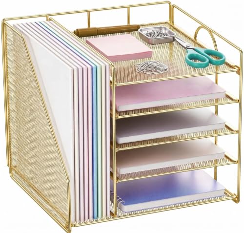 OPNICE 5-Tier Desktop File Paper Organizer, Desk Organizers and Accessories, Office Desk Accessories & Workspace Organizers for Home Office Supplies, Gold - color: Gold, size: 12.2" x 12.2" x 11"