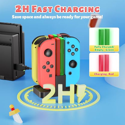FastSnail Charging Dock Compatible with Nintendo Switch for Joy Con & OLED Model Controller with Lamppost LED Indication, Charger Stand Station with Charging Cable - color: Black, size: 6.2/7.0 inch