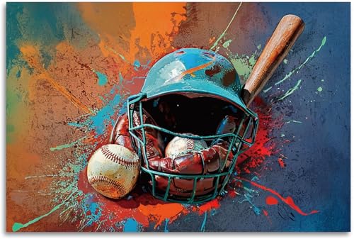 TOCDGOO Baseball Sports Wall Art Canvas Print, Graffiti Motivational Sport Poster, Colorful Modern Home Decor, 16x24 inches Unframed - color: Unframed (16"x24")-D