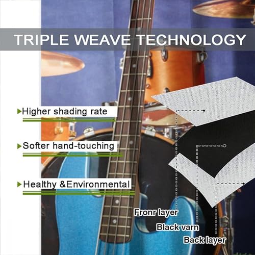 Music Themed Guitar Curtain, Rock Music Drum Kit Musical Instruments Print Window Drapes for Bedroom Living Room 42" W X 45" L(No Blackout) - color: Music-8, size: 20.5"W x 45"L (Pack of 2)
