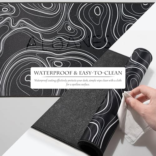 ALOANES Waterproof Mouse Pad with Durable Stitched Edge, Gaming Keyboard, Non-Slip Rubber Base, Extended Desk pad for Gamer, Office& Home, Black Topographic Map Mousepad 3XL(35.43"x15.74"x0.12") - color: 02- Topographic Map Black, size: 3XL(35.4" x 15.7")