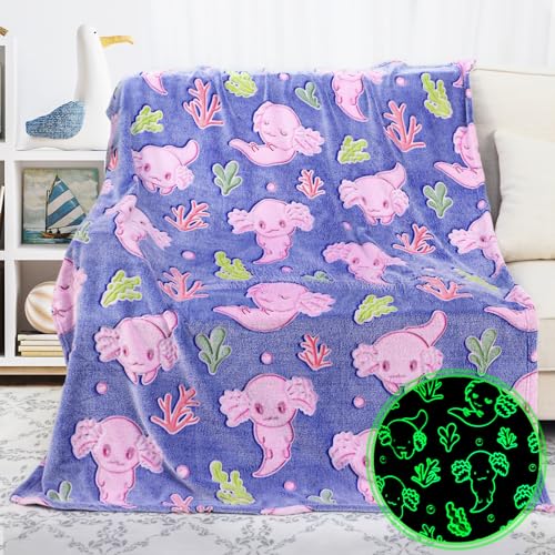 Axolotl Toys for Girls Kids, Pink Axolotl Blanket Glow in The Dark, Cute Axolotsl Gifts Birthday Gifts for Girls Age 4-10, Soft Kids Throw Toddler Blanket for Bed Couch 40"x50" - color: Pink Axolotl, size: baby size 40" x 50" (100 x 130 cm)