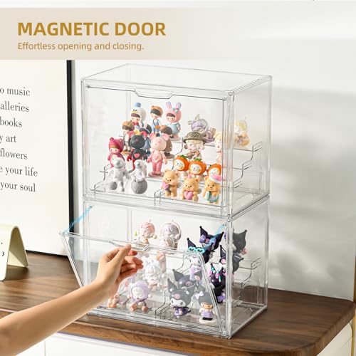 4Tier Display Case for Collectibles,Clear Display Box with 2 Stands ,Storage Container with Magnetic Door - size: XLarge 2 Pack