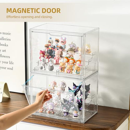 4Tier Display Case for Collectibles,Clear Display Box with 2 Stands ,Storage Container with Magnetic Door - size: XLarge 2 Pack