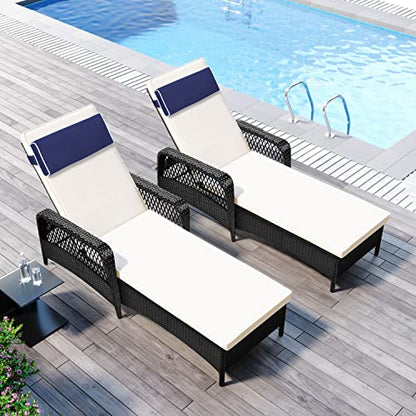 Enipate Outdoor Chaise Lounge Head Pillow, Pack of 2 Water Resistant Headrest Pillows with Elastic Band for Pool Patio Chairs - color: Navy Blue
