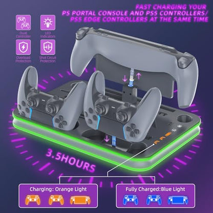 Charger Dock Compatible with PS Portal and Controller, PS5 Pro Stand and Cooling Station with RGB LED Charging Dock, PS5 Edge Controller and Headset and Remote Holders - Grey - color: Gray