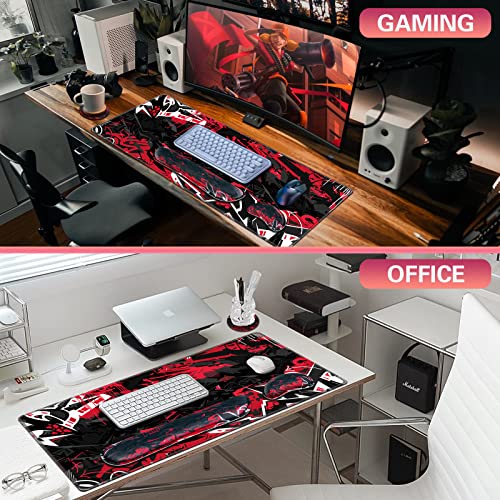 Canjoy Gaming Mouse Pad Set, 4-in-1 XXL Large Mouse Pad + Keyboard Wrist Rest Support+ Coaster, (35.4×15.7 in) Extended Desk Pad Memory Foam Non-Slip Desk Mat for Home Office - color: Black Red