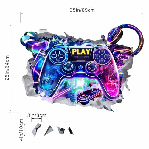 Game Wall Decals for Boys Bedroom: Gamer Theme Peel and Stick Removable Wall Stickers Boys Room Vinyl Decor Set for Boy Ages 1-12 Years