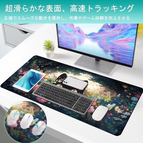 Gaming Mouse Pad XXL Extended Anime Mouse Pad 31.5x11.8 inch, Large Cute Kawaii Big Computer Mouse Mat Desk Pad with Non-Slip Rubber Base and Stitched Edge for Home Office-Flowers Cat - color: Cat in Flowers, size: 31.5L x 11.8W inches