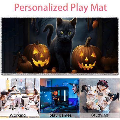 Large Gaming Mouse Pad + Mouse Wrist Rest Pad + Coaster Combination, 31.5 "x 11.8" Durable Non-Slip Extension Table Mat, Suitable for Office and Home, Halloween Black Cat - color: Halloween Black Cat