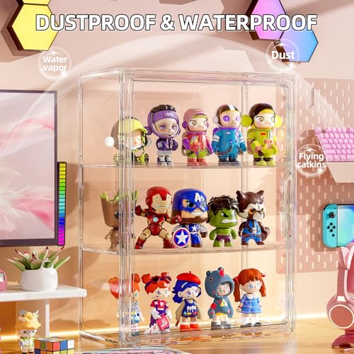 Clear 3 Tiers Acrylic Display Case for Figures Collectibles 1 Pack Wall Mounted Hobby Figurine Display Case with Shelves, Display Shelf Storage Box for Action Figures, Car Model - size: XL-1 Pack