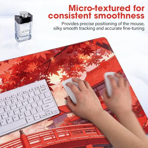 Large Mouse Pad 31.5x15.7 Inch - Starter Desk Mat for Office and Gaming, Non Slip Rubber Bottom, Stitched Edges, Easy Clean, Maple Leaf - color: Maple Leaf, size: 31.5" x 15.7"
