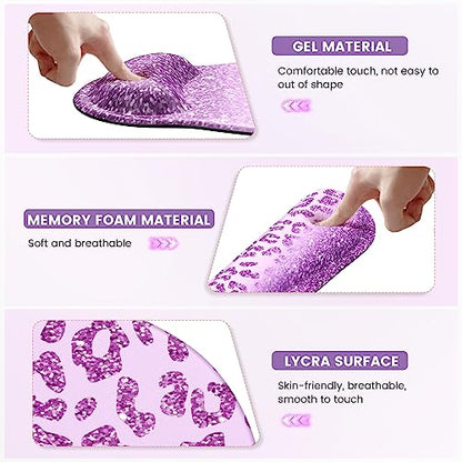 iLeadon Mouse Pad Set, Desk Mat + Mouse Pad with Wrist Rest + Keyboard Wrist Rest + Coaster, 4in1 Large Gaming Mouse Pad Glitter Leopard Mouse and Keyboard Pad Set for Home Office, Purple - color: Purple