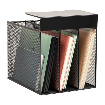 Mind Reader Slide-On Under Desk File Organizer, No Tools Required, Hanging Storage for Laptops, Folders, and Notebooks, Metal, Black - size: Vertical