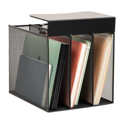 Mind Reader Slide-On Under Desk File Organizer, No Tools Required, Hanging Storage for Laptops, Folders, and Notebooks, Metal, Black - size: Vertical