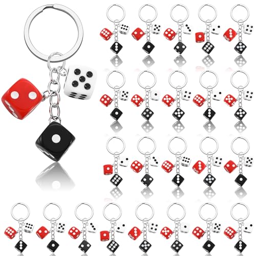 Sureio 36 Pcs Casino Night Dice Keychains Party Decoration Black White Red Souvenirs Poker Party Game Casino Night for Birthday Supplies