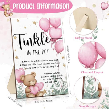 Tatuo 71 Tinkle in The Pot Baby Shower Game Sign Wooden Baby Shower Gender Reveal Party Favors 20 Table Tennis Balls 50 Balloon Latex Balloon(Bear,Pink) - color: Pink, style: Bear