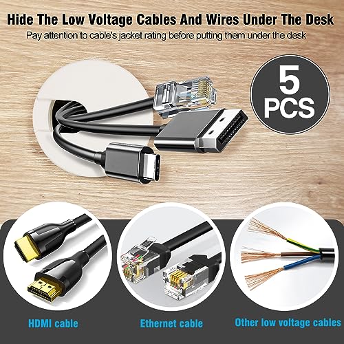 1-3/8" White Desk Grommet, JTemgle Plastic Cable Hole Cover Computer Table Cord Wire Organizer Caps Desktop Cord Management for Home Office TV Stands Tabletops, 5 Pieces - color: White, size: 1-3/8" / 35mm
