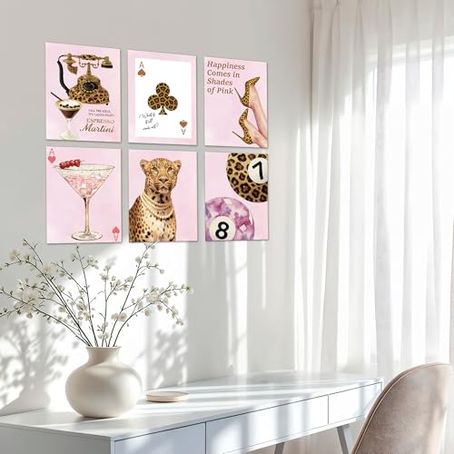 Isfvqyub Preppy Cheetah Leopard Wall Art, Aesthetic Lucky 8 Ball Stockholm Poster For Girl Boy, Trendy Pink Poker Wall Decor For Bedroom Dorm College Apartment Office, Set Of 6 -A05 - size: Lucky 8 Ball