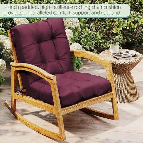 Outdoor Chair Cushions Set of 2, 42x21x4 Inch Patio Cushion for Dining/Rocking Chairs, High Back Soft Seat Pad with Ties, Indoor Outside Use, Fade-Resistant & Waterproof, Burgundy - color: Burgundy