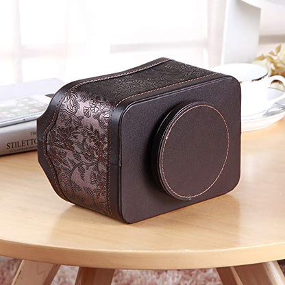PUSU Leather 360°Rotatable Remote Control Holder,Nightstand TV Remote Caddy,Office Supplies Desktop Organizer,Spinning Storage Box for Pen,Mail,Phone,DVD, Blu-Ray, Media Player, Heater Controllers - color: 1 Retro