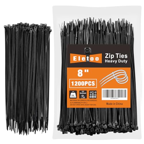 8 Inch Black Zip Ties 1200 Pack, 35 LBS Tensile Strength, Self-Locking Nylon UV Resistant Cable Ties for Indoor and Outdoor - color: Black, size: 8inch (1200 PCS)