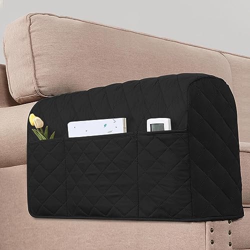 H.VERSAILTEX Couch Arm Covers Water Resistant Armrest Covers for Sofa Remote Control Holder Sofa Armrest Organizer for Magazine, Tablet, Phone, iPad(Set of 2, Black/Grey) - color: Single Diamond-black/Grey