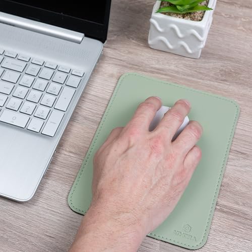 Faux Leather Mouse Pad 6 x 8 INCH – Elegant & Waterproof | Synthetic Leather, Non-Slip Rubber Base, Stitched Edges | Ideal for Laptop, Office, Travel (Light Green) - color: LIGHT GREEN