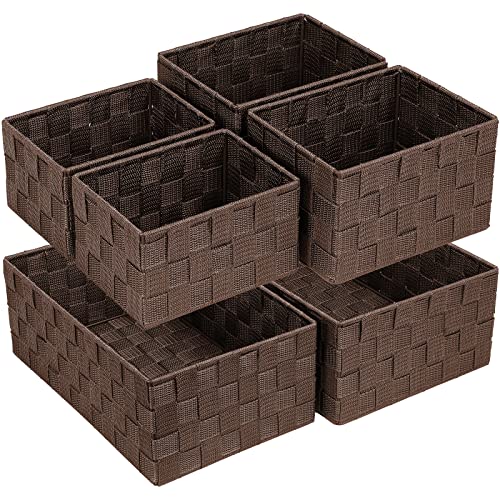 Posprica Woven Storage Baskets for Organizing 6 Pack, Large&Small Storage Cube Bins Set for Bathroom, Storage Boxes Container for Drawer, Closet, Shelf, Dresser, Brown - color: Brown-6pcs