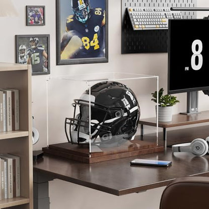 VGMiu Football Helmet Display Case with Wood Base, Clear Acrylic Helmet Display Box Dustproof Displays Case for Helmets, Sports Collectibles, Memorabilia Displays - size: Football Helmet Case