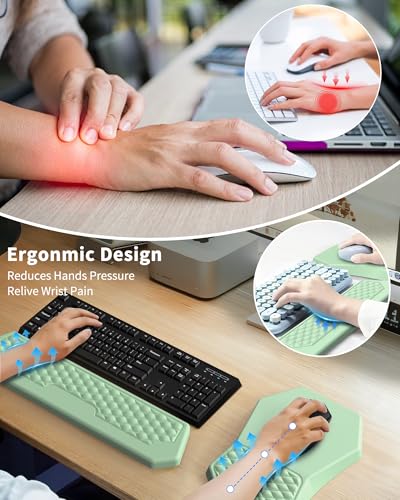 Ergonomic Mouse Pad Wrist Rest Support, Massage Design Surface for Carpal Tunnel Pain Relief, Memory Foam, Non-Slip PU Base for Computer Desk, Green - color: Green