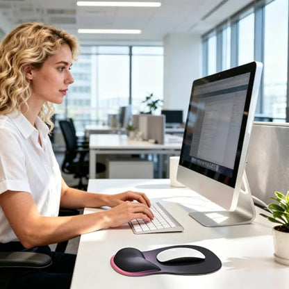 EooCoo Ergonomic Mouse Pad with Gel Wrist Rest Support Middle Concave Design, Relieve Wrist Pain Mousepad, Non-Slip Base for Laptop, Office Desk Accessories, Carpal Tunnel Syndrome Black Pink - color: Black Pink