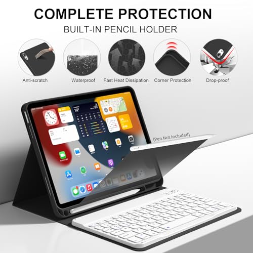 Keyboard Case for iPad (A16) 11th Gen 11 Inch 2025, iPad 10th Generation 10.9 inch 2022 with Pencil Holder, Wireless Keyboard and Slim Lightweight Soft Cover Auto Wake/Sleep, Black - color: Black