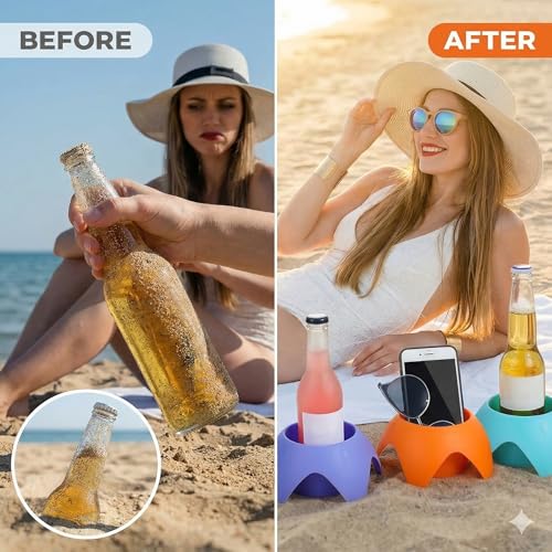 Uarzt Beach Cup Holders for Sand (7 Pack) | Beach Vacation Essentials Drink Holders, Sand Coasters for Drinks & Phones, Portable Beach Accessories Must Haves for Women, Family Travel & Summer Gifts