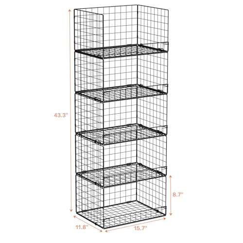 Yociyoga 5-Tier Stackable Closet Organizers and Storage Shelves, Closet Shelf Organizer Basket Bins, Foldable Sweater Storage for Closet Organizer System, Black(Patent 30022416)