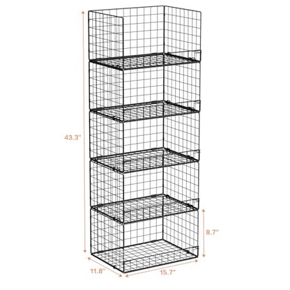 Yociyoga 5-Tier Stackable Closet Organizers and Storage Shelves, Closet Shelf Organizer Basket Bins, Foldable Sweater Storage for Closet Organizer System, Black(Patent 30022416)