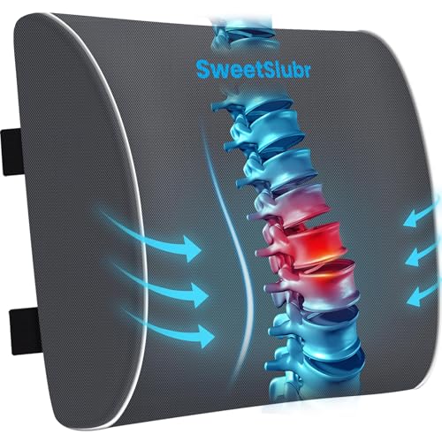 SweetSlubr Lumbar Support Pillow for Office Chair, Car Seats and Home Desks, Ergonomic Back Support with Double Adjustable Straps, Machine Washable Cover, Gray - color: Gray, size: Large