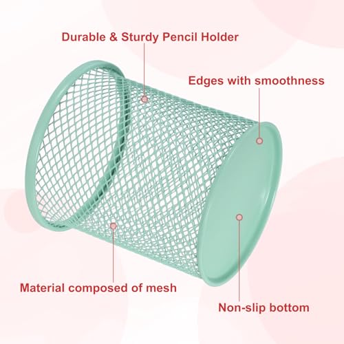 uxcell 2Pcs Mesh Pencil Holder, Metal Pen Cup Desk Organizer Makeup Brush Cup Holder for Home, Office, Classroom(Light Green) - color: Light Green
