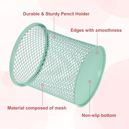 uxcell 2Pcs Mesh Pencil Holder, Metal Pen Cup Desk Organizer Makeup Brush Cup Holder for Home, Office, Classroom(Light Green) - color: Light Green