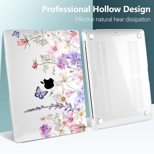 DONGKE Compatible with MacBook Air 13 inch Case 2021 2020 2019 2018 Release A2337 M1 A2179 A1932 with Retina Display & Touch ID, Plastic Hard Shell & Keyboard Cover - Butterfly Florals - color: Butterfly Florals
